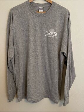 Folly Beach SC Long Sleeve T-Shirt Men’s Size XL Gray Gildan Ultra Cotton